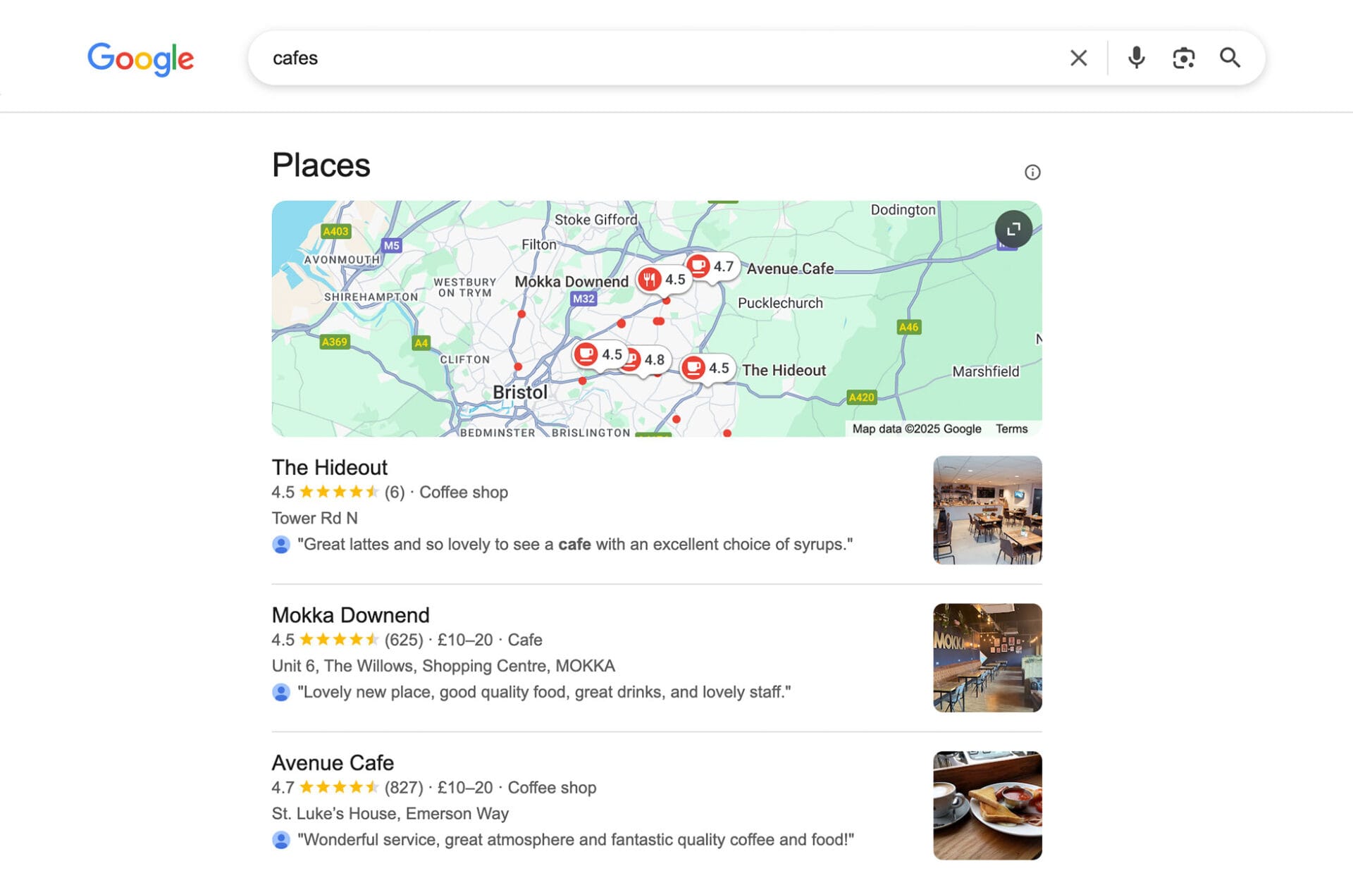 Customer reviews on Google displayed in search results, illustrating how Google reviews help SEO.